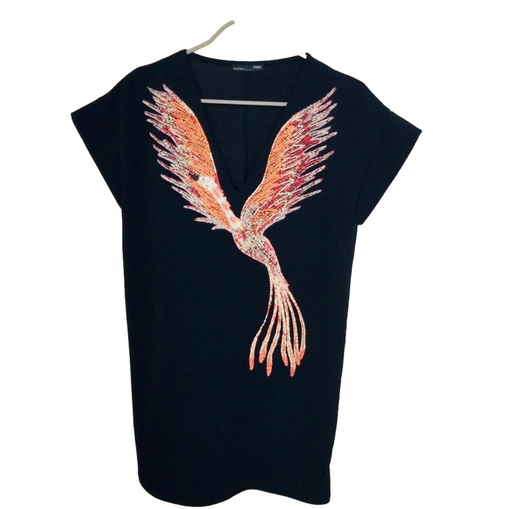 ZARA women’s V-neck Phoenix mini shift dress size S summer lightweight party - Picture 2 of 7